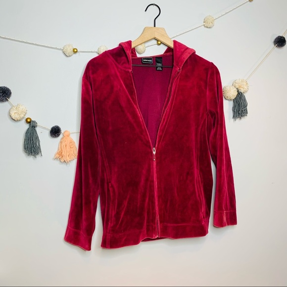 VINTAGE y2k preppy maroon velour sweatshirt zip up hoodie - Picture 10 of 11